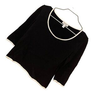 St. John Sport Black Blue Ivory Scoop Neck 3/4 Sleeve Sweater - Size S